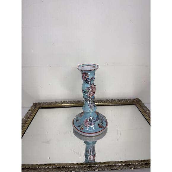 Mid 20th Century Floral Hand Painted Chinese Famille Rose Candlestick Holder - Picture 9 of 9